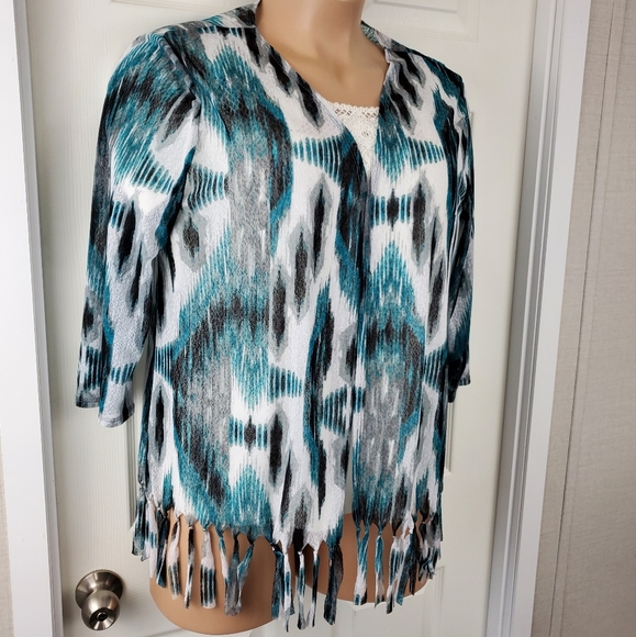 Easywear by Chico's Fringed Semi-Sheer Open Front Cardigan - Picture 2 of 9